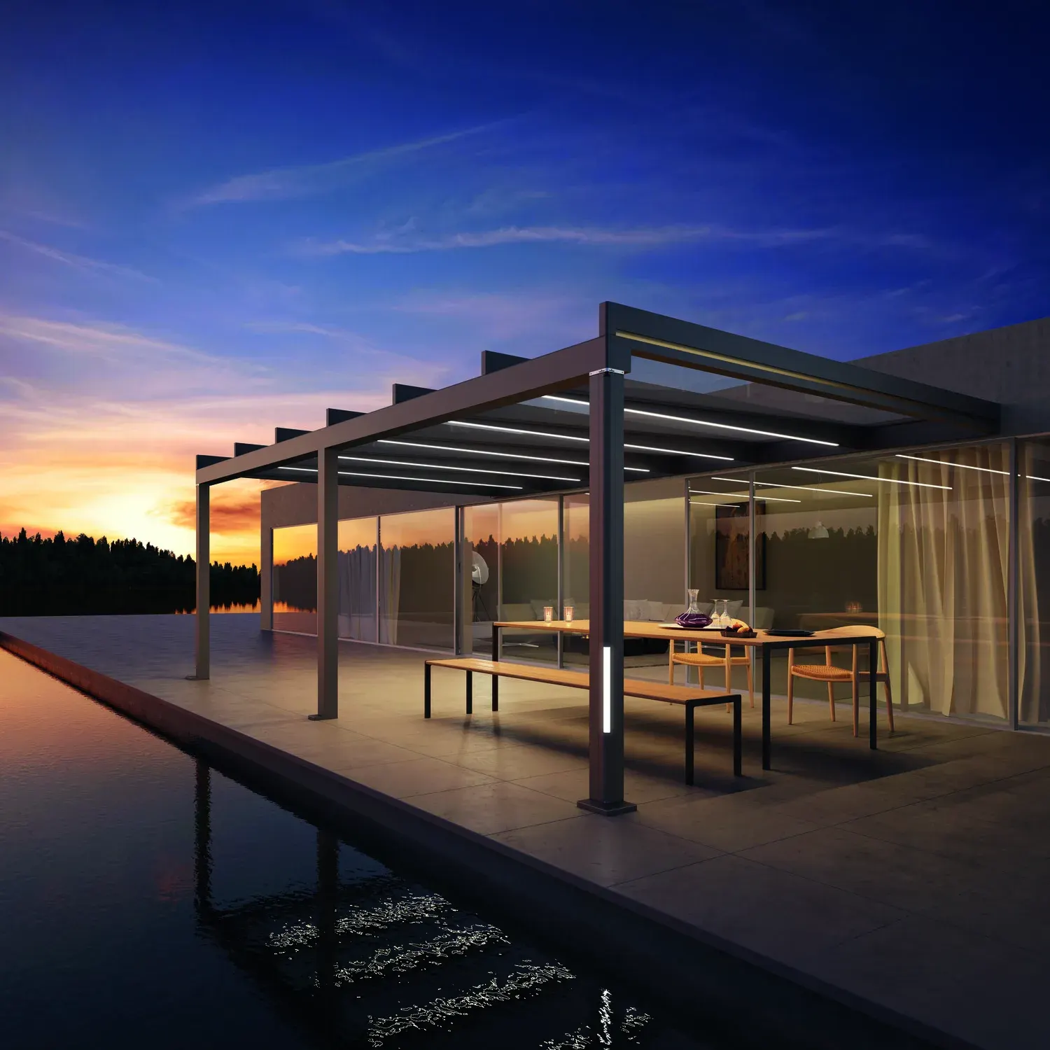 Modernes Terrassendach bei Sonnenuntergang - BoldTerrassendach GmbH
